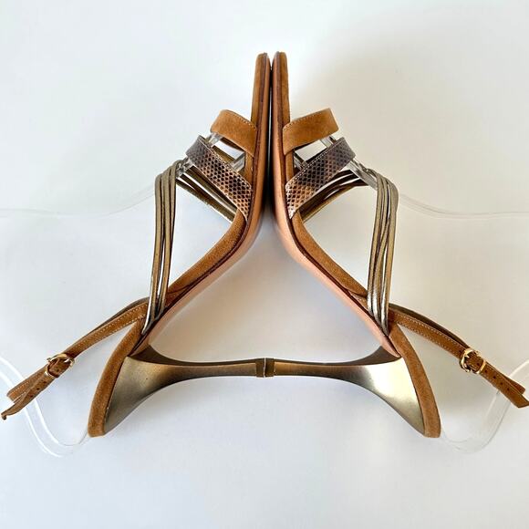 Salvatore Ferragamo Brown Suede Leather Slingback Sandals Size 7 - Picture 5 of 16